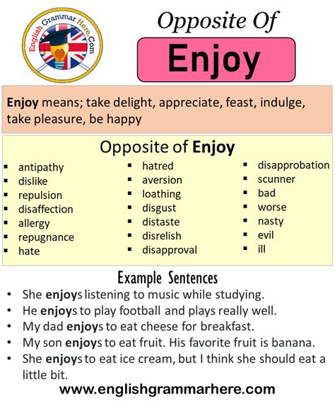 enjoying antonyms|ENJOY definition and meaning .